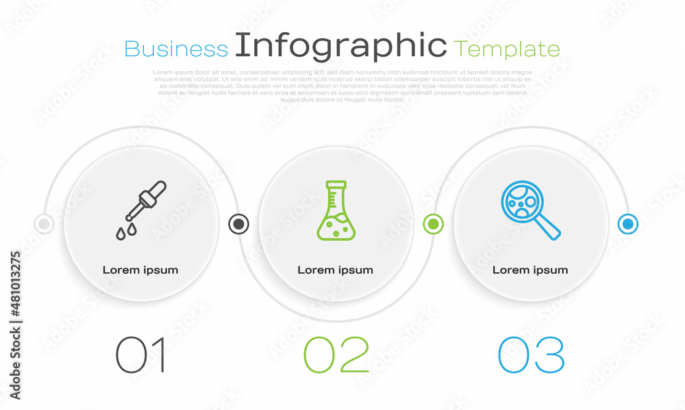 Canvas Prints set line pipette, test tube and microorganisms under magnifier. business infographic template. vecto