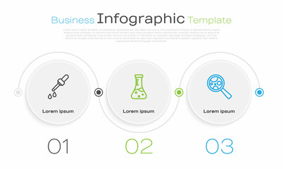 Set line Pipette, Test tube and Microorganisms under magnifier. Business infographic template. Vector