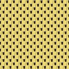Pattern of disposable black coffee cup on yellow background, soft shadows