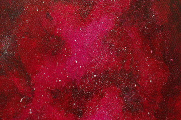 Bright red abstract textured background. Texture of red paint with splashes and scratches.