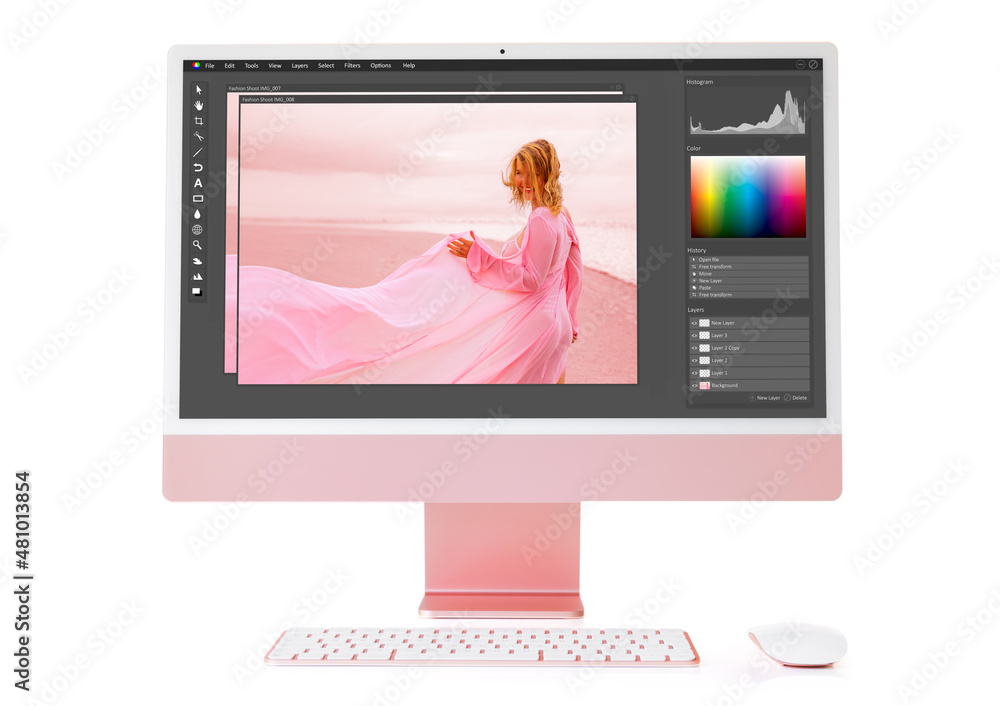 Wall mural photo editing and retouching on modern desktop computer