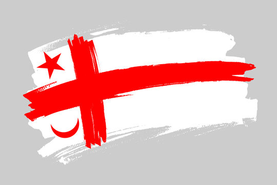 The Mikmaq State flag,  Canada. First Nations people banner brush style. Horizontal vector Illustration isolated on gray background.  