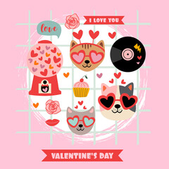 valentine card with  cute cats and love elements