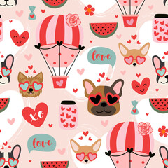 valentine seamless pattern with funny dogs and love elements - 481015281