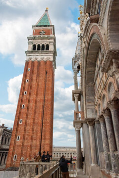 The famous campanile at the St Marks square seen from the basilica