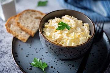 Squid egg mayonnaise salad in a bowl
