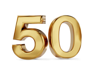 50 golden fifty symbol isolated on white 3d-illustration