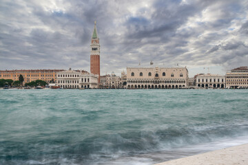 Fototapeta premium The St. Mark's Square in Venice during Bad Weather and High Tide