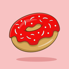 Strawberry donut with shadow and background. Vector. Cartoon