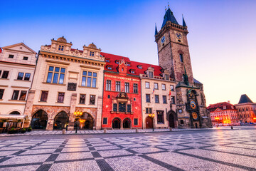 Fototapeta premium Prague Clock Tower on Old Town Square at Sunrise
