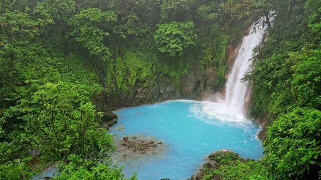 Catarata Rio Celeste, waterfall of blue river Rio Celeste, Parque Nacional Volcan Tenorio, Costa Rica, Central America