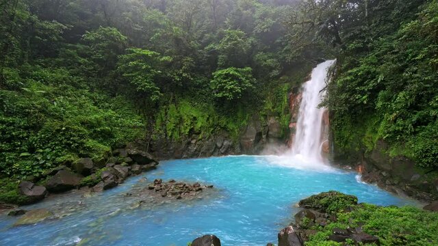 Catarata Rio Celeste, waterfall of blue river Rio Celeste, Parque Nacional Volcan Tenorio, Costa Rica, Central America
