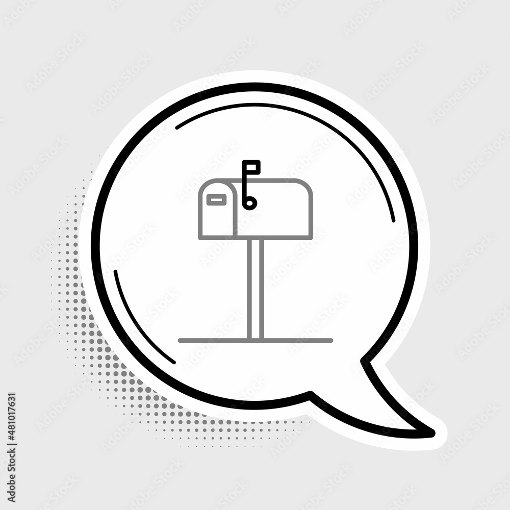 Poster line open mail box icon isolated on grey background. mailbox icon. mail postbox on pole with flag. c