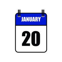 January 20 Calendar Icon Vector Illustration . Date , Day Of Mouth	