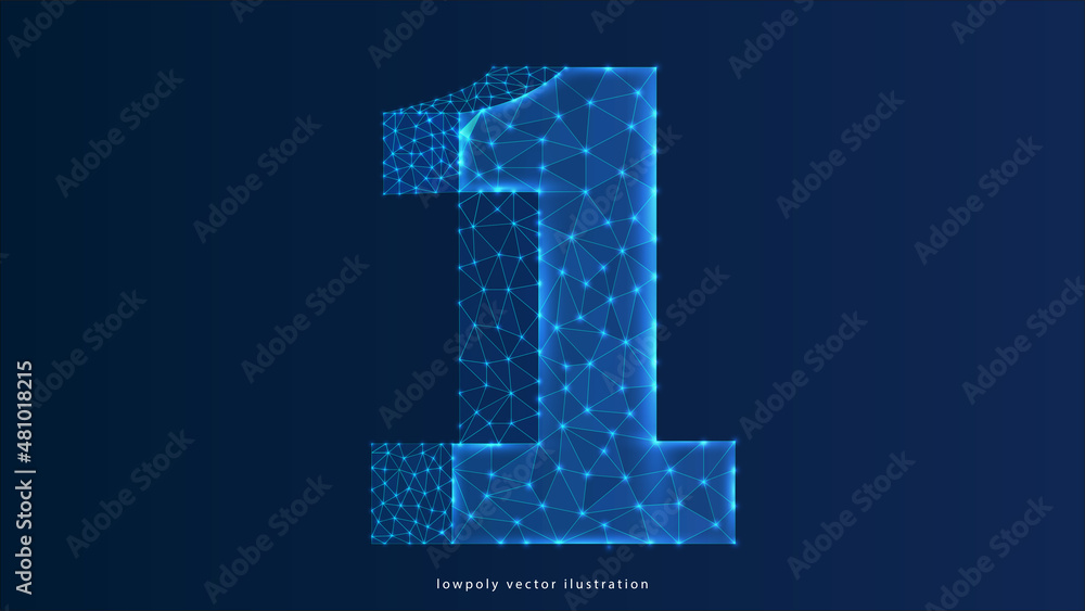Poster number 1 low poly design, mathematics abstract geometric image, one wireframe mesh polygonal vector 