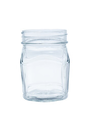 Empty, transparent glass jar without a lid. For canned food and food, isolated on a white background