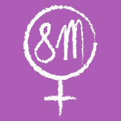 Ilustración, símbolo día internacional de la mujer 8 de marzo. Feminismo, igualdad, derechos humanos.