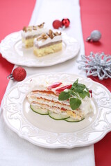 Salty cake of roasted peppers, cheese and ham