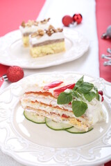 Salty cake of roasted peppers, cheese and ham