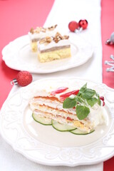 Salty cake of roasted peppers, cheese and ham