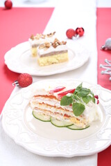 Salty cake of roasted peppers, cheese and ham