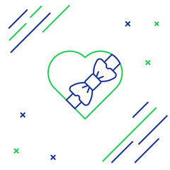 Line Candy in heart shaped box and bow icon isolated on white background. Valentines Day. Colorful outline concept. Vector