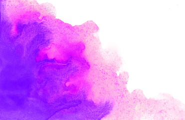 Hand drawn abstract watercolor background with space.Pink and purple colors