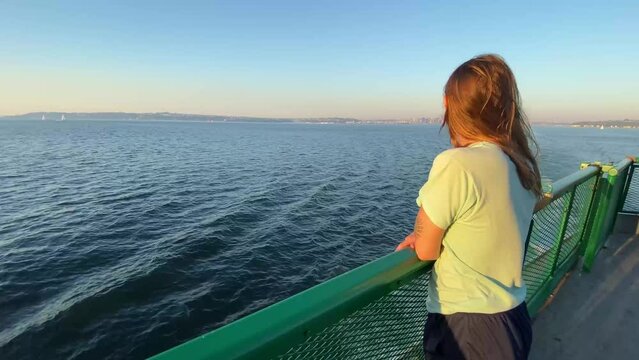 Video of a female on a Washington State ferry