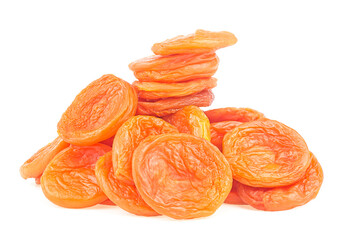 Obraz na płótnie Canvas Heap of dried apricots isolated on a white background. Healthy food.
