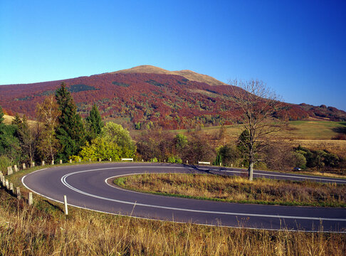 road in the mountains, view to Polonina Carynska Mountain, Bieszczady Mountains, Carpathian Mountains, Poland