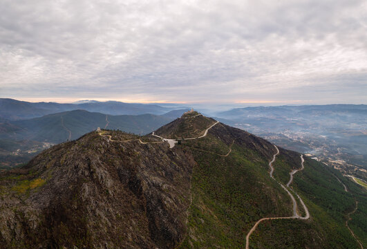 Senhora da Graca church drone aerial view in Mondim de Basto, Portugal