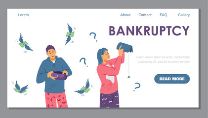 Bankruptcy and economic crisis concept of web page flat vector illustration.