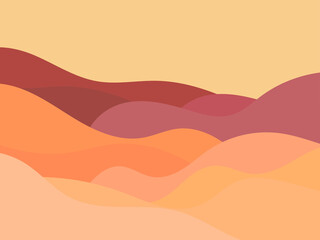 Desert landscape with dunes in a minimalist style. Wavy desert view in flat style. Boho decor for prints, posters and interior design. Mid Century modern decor. Vector illustration