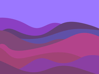 Night desert landscape with dunes in a minimalist style. Colorful wavy landscape in flat style. Boho decor for prints, posters and interior design. Mid Century modern decor. Vector illustration