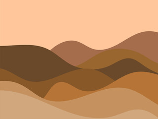 Mountain landscape view, minimalistic flat style. Wavy landscape with boho style. Design for posters, banners, book covers and interior design. Modern mid-century decor. Vector illustration