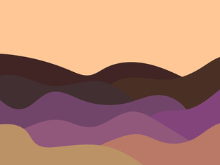 Desert wavy landscape with dunes in a minimalist style. Flat design. Boho decor for prints, posters and interior design. Mid-century modern decor. Vector illustration