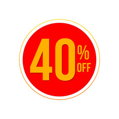 40% off. Forty percent discount banner over circle with red color