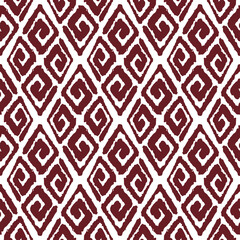 Donker rode inkt spiraal lineaire rhombuses geïsoleerd op een witte achtergrond. Schattig monochroom geometrische naadloze patroon. Vector eenvoudige platte grafische hand getekende illustratie. Textuur.