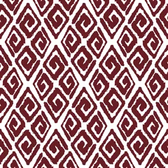 Wall murals Bordeaux Dark red ink spiral linear rhombuses isolated on white background. Cute monochrome geometric seamless pattern. Vector simple flat graphic hand drawn illustration. Texture.