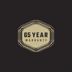65 Year Anniversary Warranty Celebration with Golden Color for Celebration Event, Wedding, Greeting card, and Invitation Isolated on Black Background