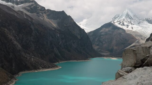 Beautiful Lake Paron with its turquoise waters in the high Andes of Peru