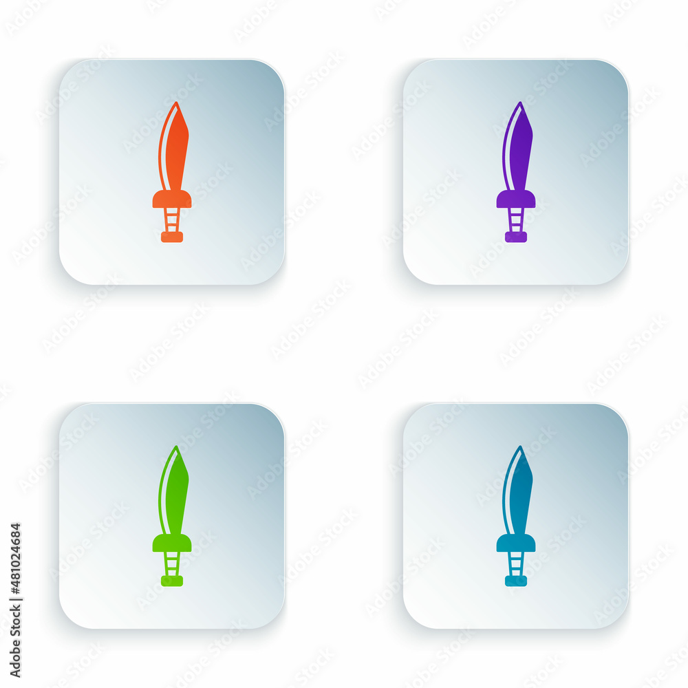 Poster color pirate sword icon isolated on white background. sabre sign. set colorful icons in square butto
