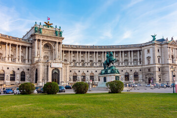 Fototapeta na wymiar Hofburg palace and statue of Prince Eugene on Heldenplatz, Vienna, Austria