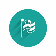 White American flag icon isolated with long shadow background. Flag of USA. United States of America. Green circle button. Vector