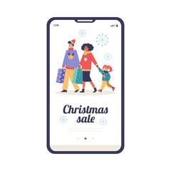 vector illustration isolateChristmas holiday sale onboarding mobile screen mockup flat vector illustration.d on white background.