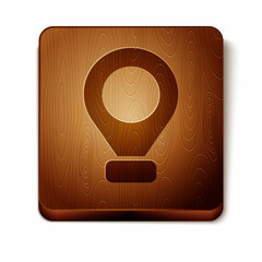 Brown Map pin icon isolated on white background. Navigation, pointer, location, map, gps, direction, place, compass, search concept. Wooden square button. Vector