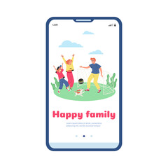 UI, UX mobile screen for family outdoor recreation, flat vector illustration.