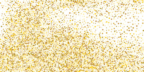 Gold small confetti on a white background. Luxurious festive Christmas background. Gold glittering abstract texture..