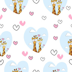 Pattern with funny giraffes.Love.Vector graphics.Suitable for wallpaper,paper,fabric,background. 