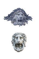 Obraz premium two plaster sculpture lion heads isolated on white background